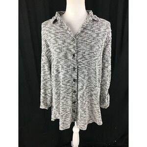 Neon Buddha Womens Knit Salt n' Pepper Button Blouse Medium Long‎ Sleeve Yoga